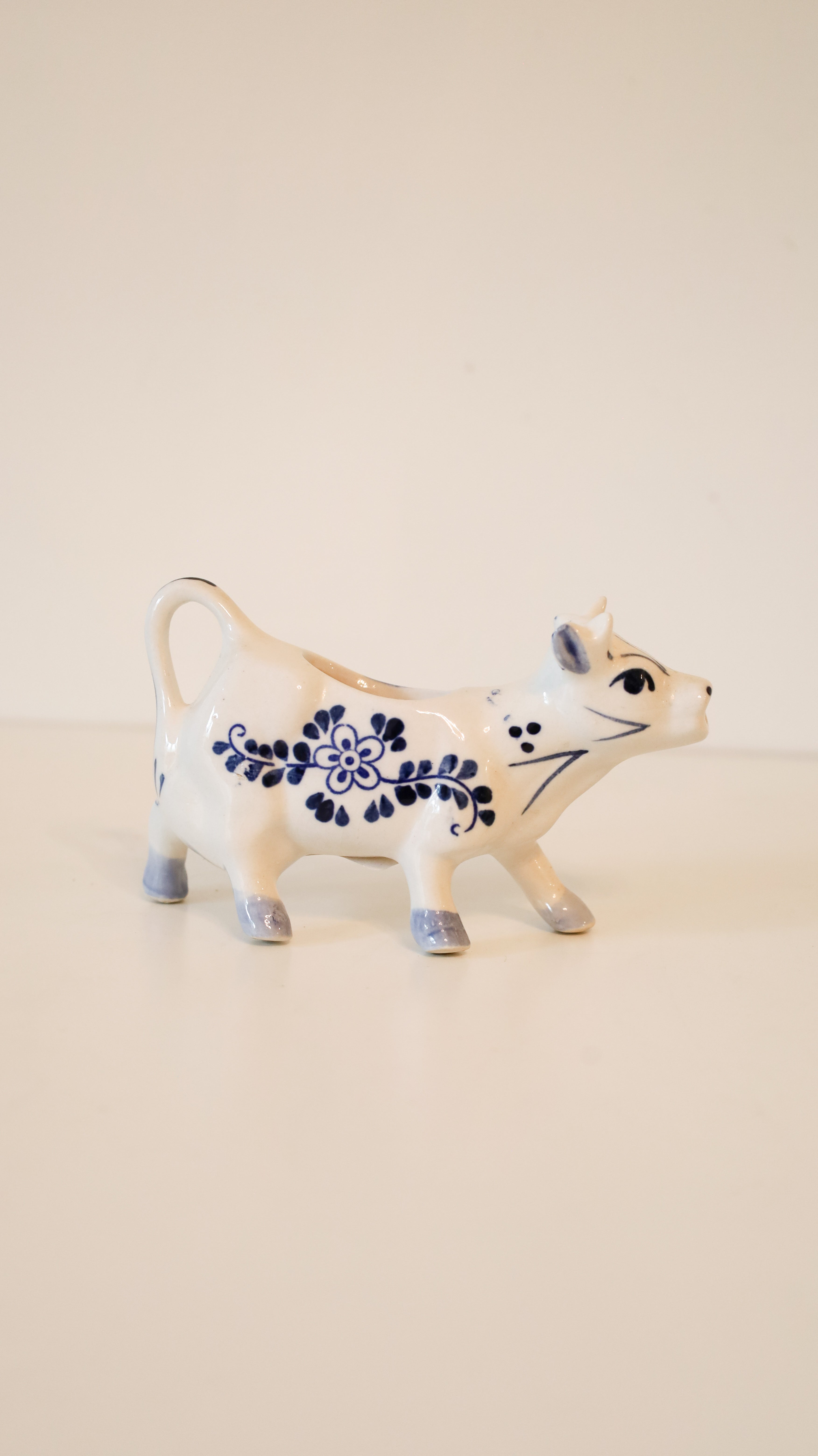 Vintage Delft Blue and White Ceramic Cow Creamer