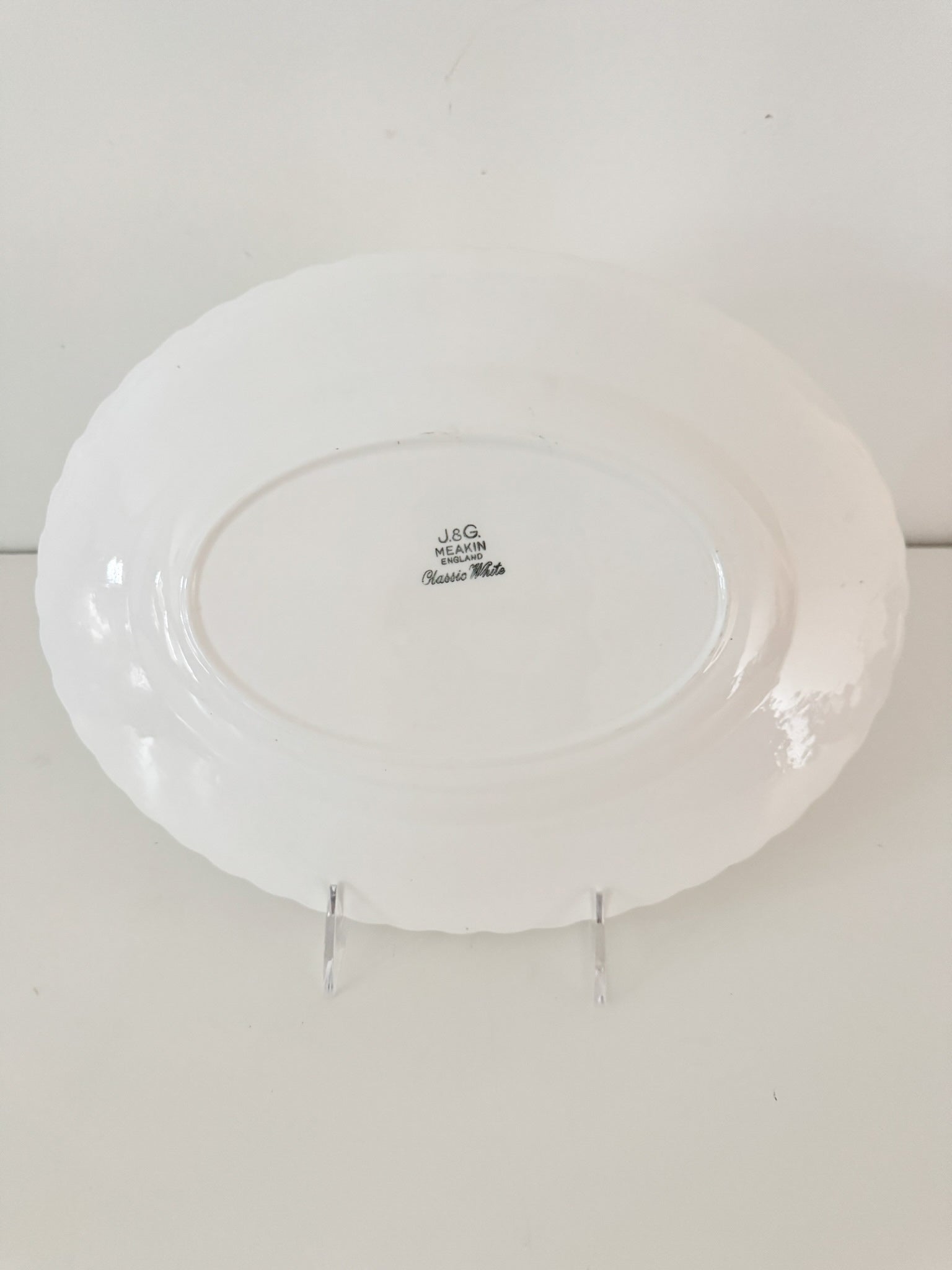 Vintage J&G Meakin Classic White Oval Serving Platter with Scalloped Rim
