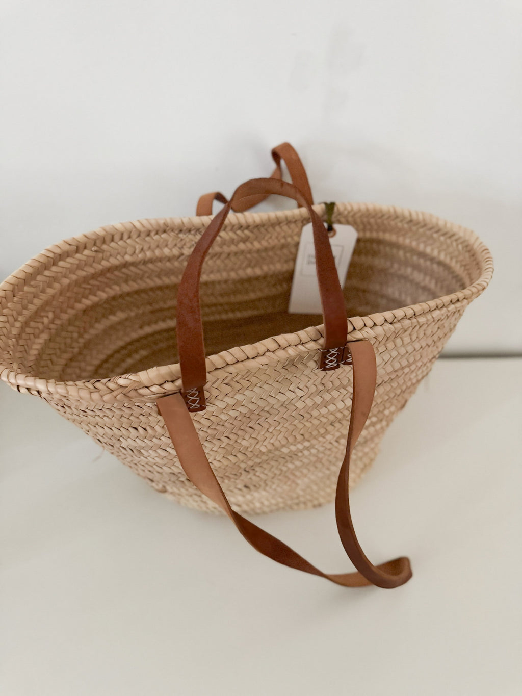New French Market Basket Bag with Leather Handles