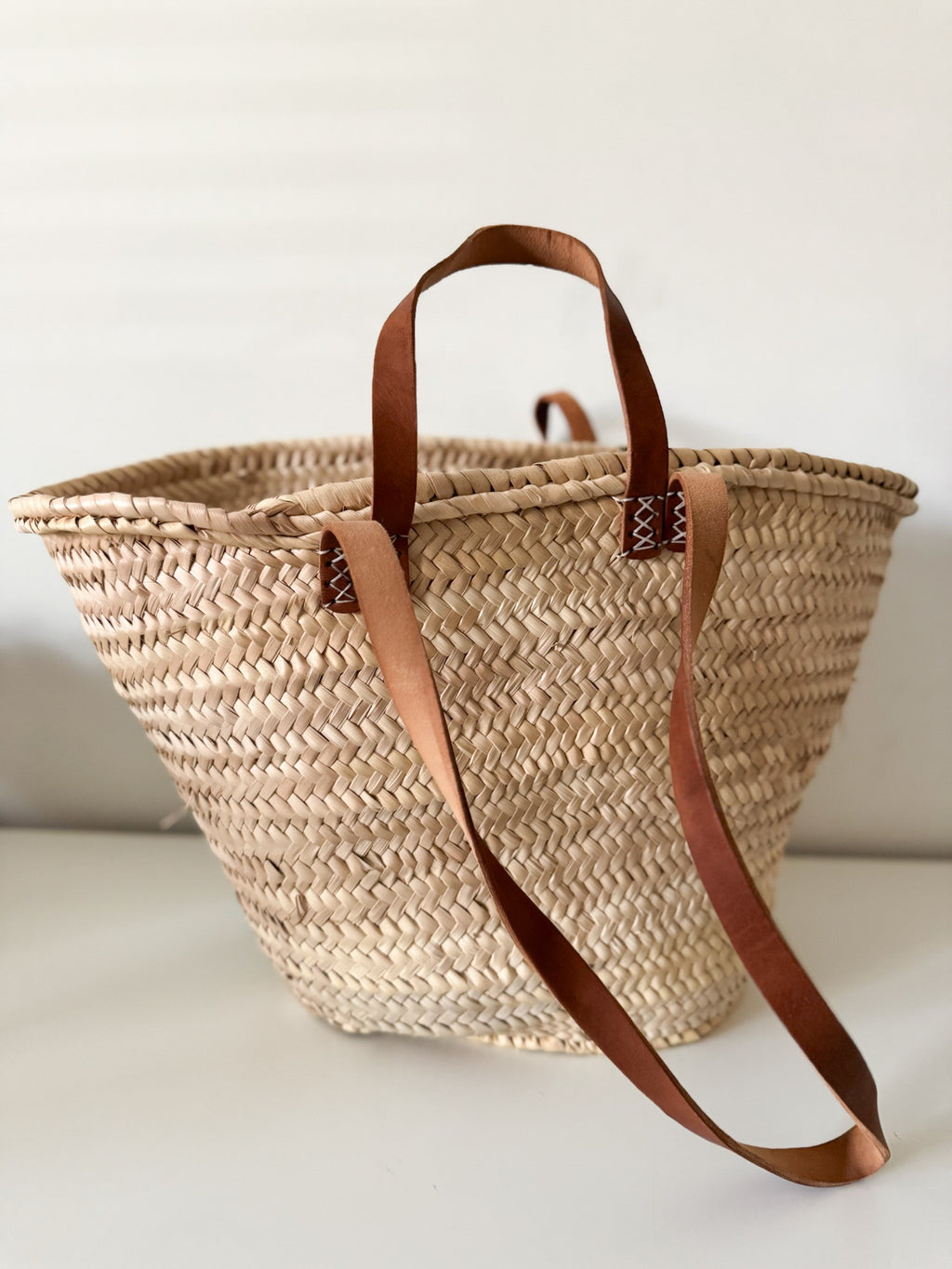 New French Market Basket Bag with Leather Handles