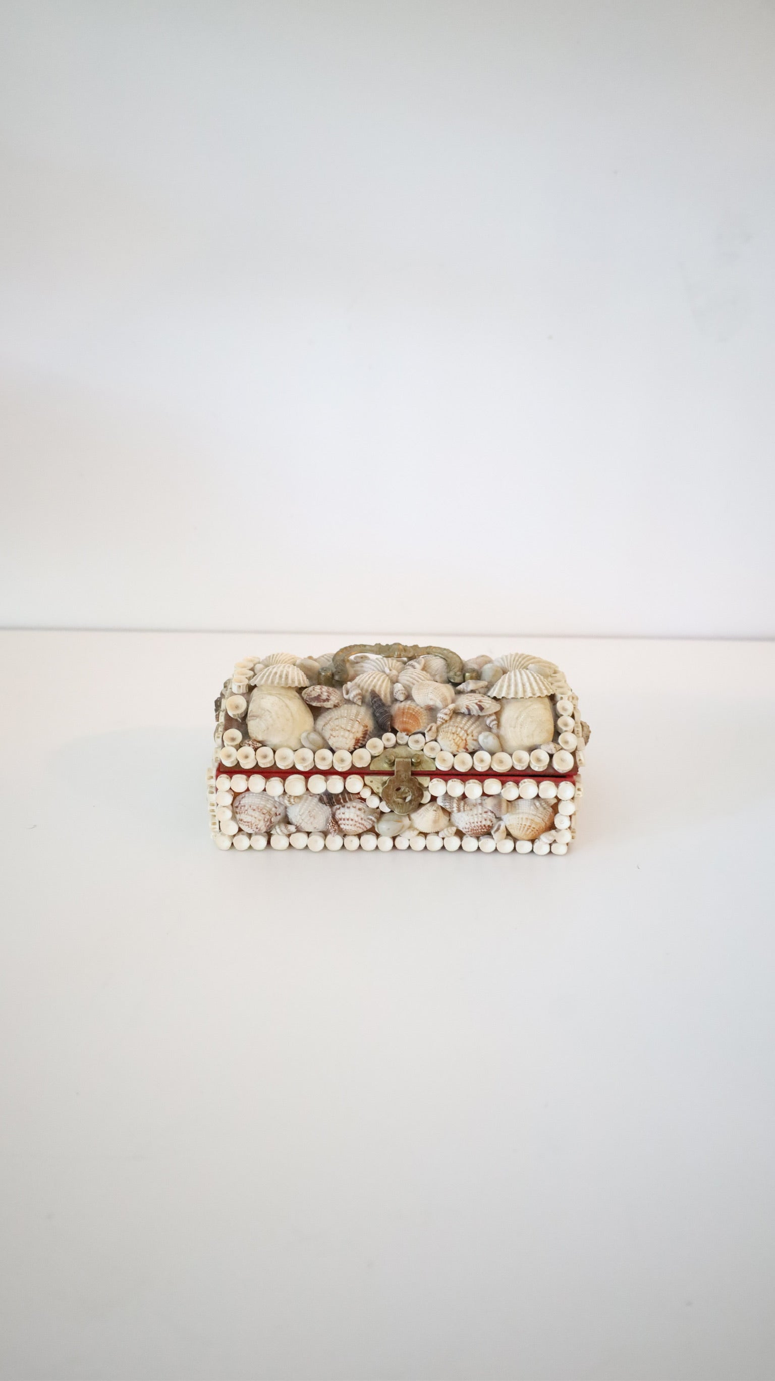 Vintage Handmade Seashell Box with Ornate Brass Handle