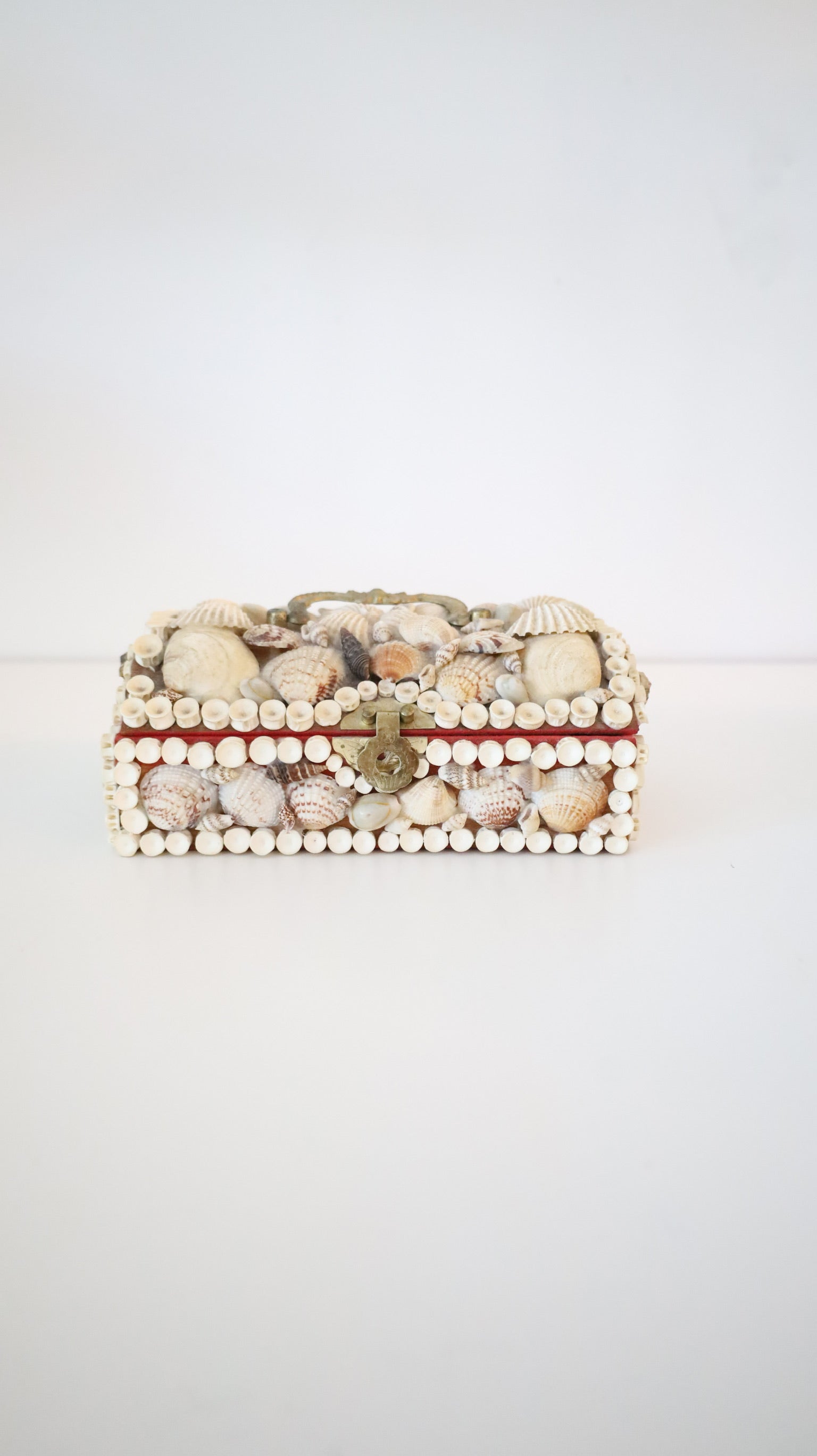 Vintage Handmade Seashell Box with Ornate Brass Handle