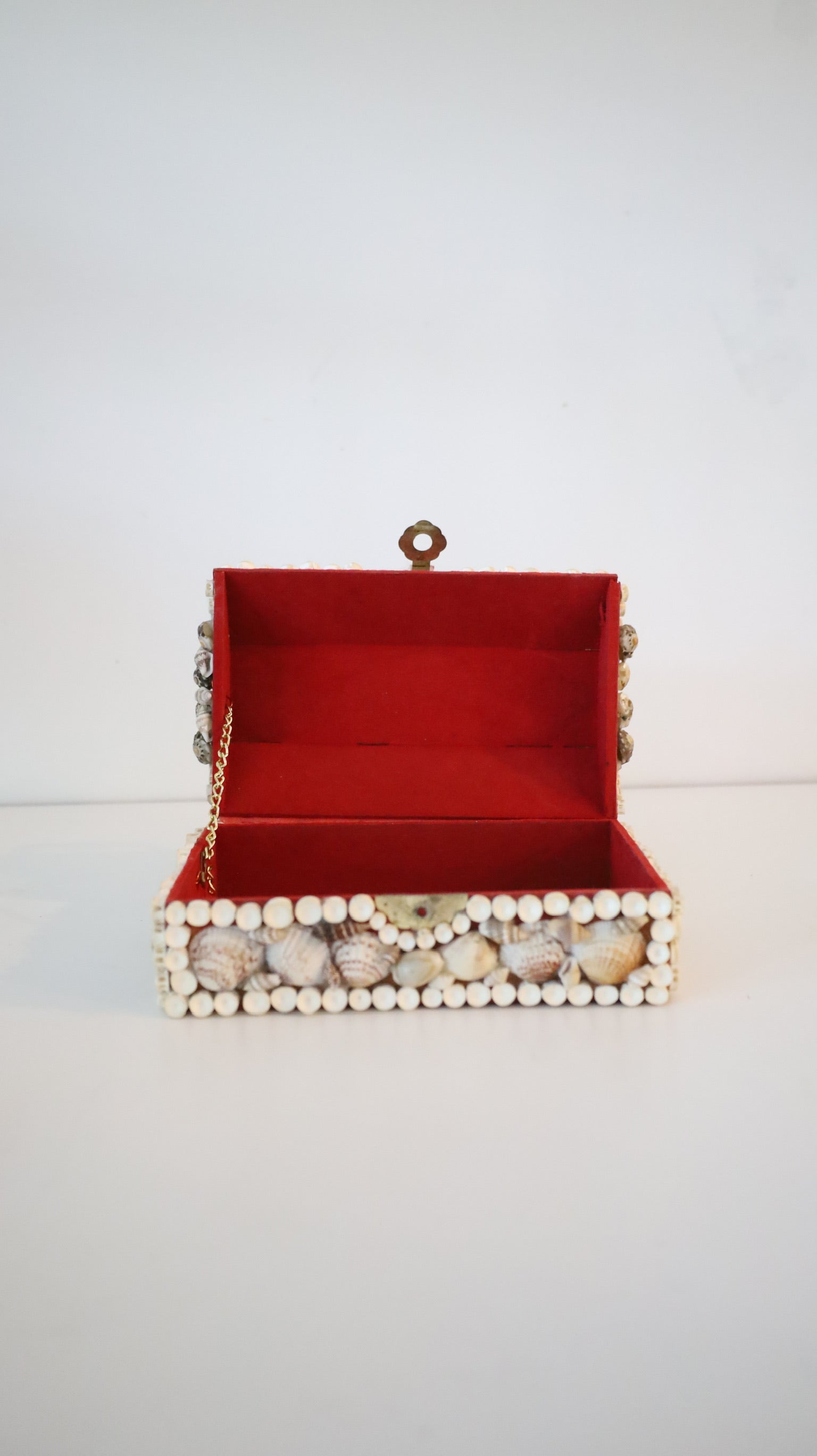 Vintage Handmade Seashell Box with Ornate Brass Handle