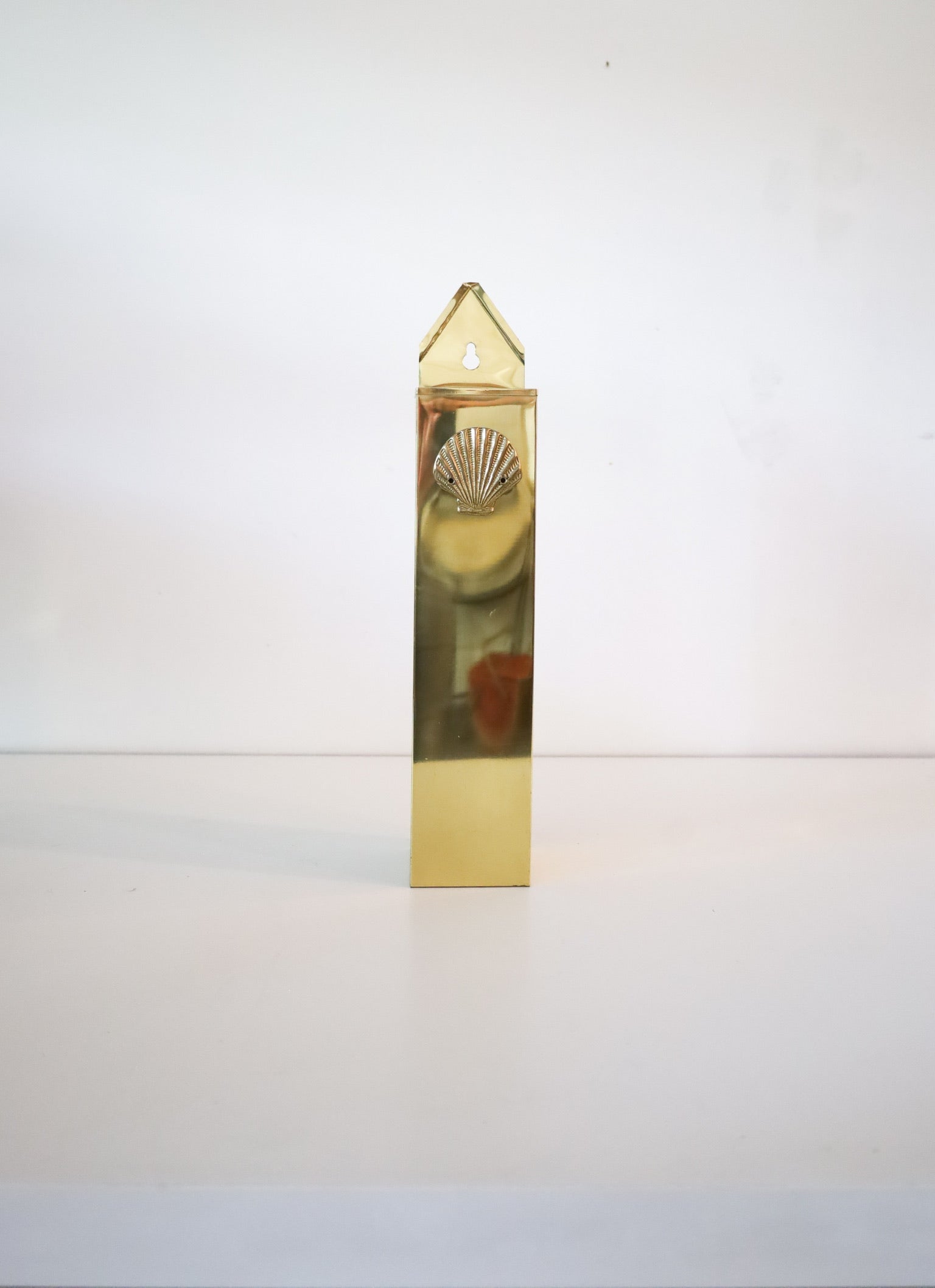 Vintage Brass Fireplace Match Holder with Clam Shell Detail Coastal Mid-Century