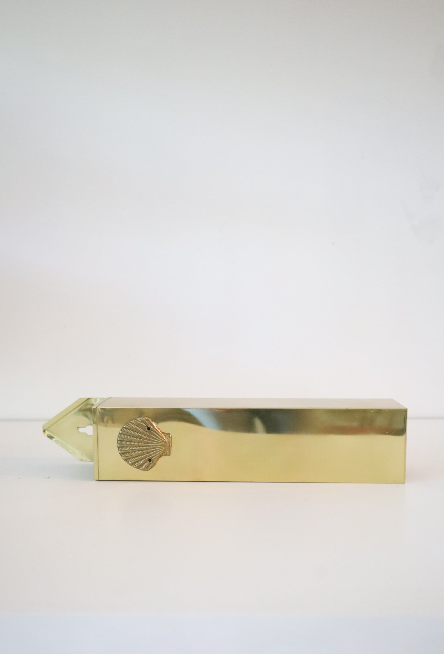 Vintage Brass Fireplace Match Holder with Clam Shell Detail Coastal Mid-Century