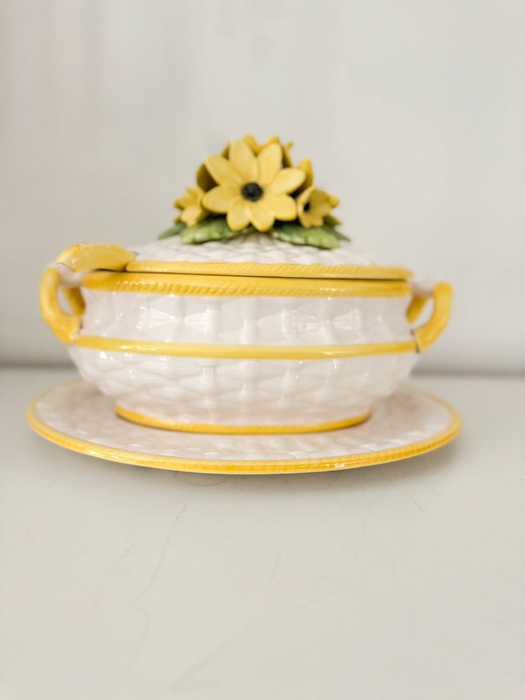 Vintage Yellow Daisy Harvest Soup Tureen, Ladle and Platter