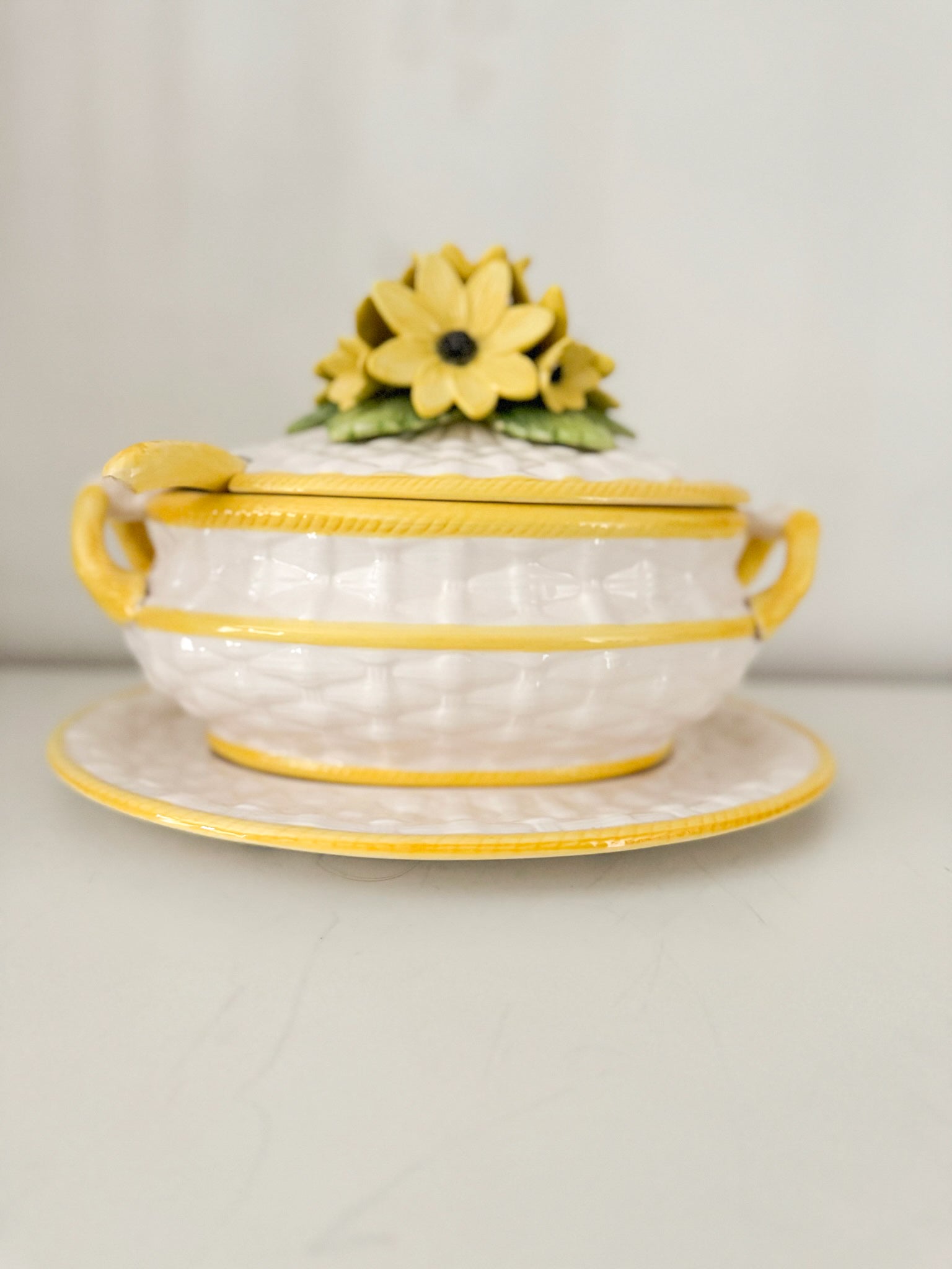 Vintage Yellow Daisy Harvest Soup Tureen, Ladle and Platter