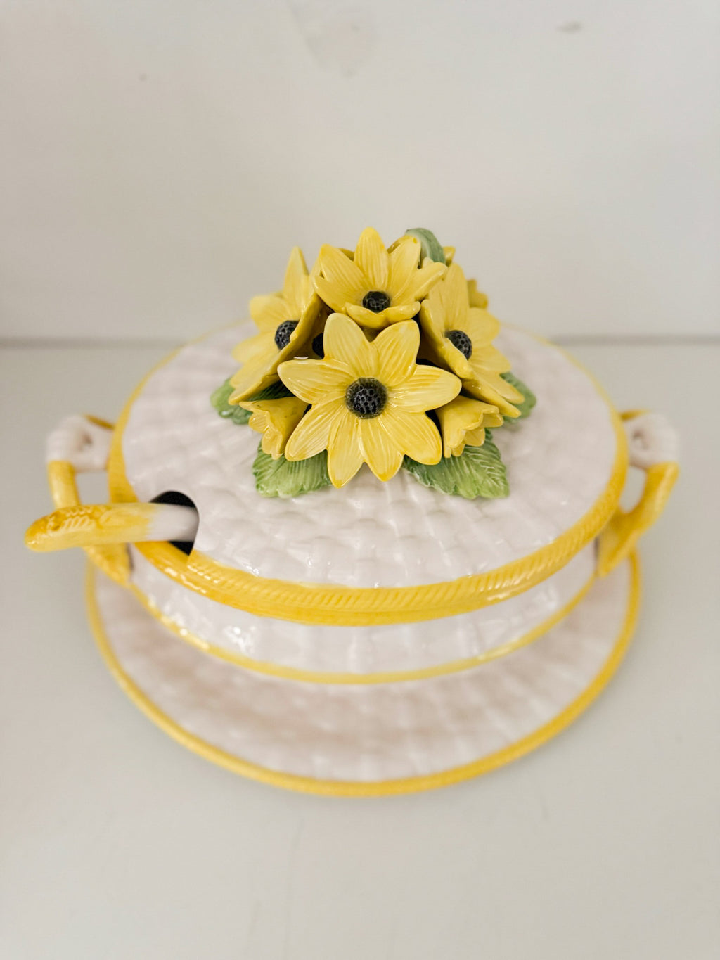 Vintage Yellow Daisy Harvest Soup Tureen, Ladle and Platter