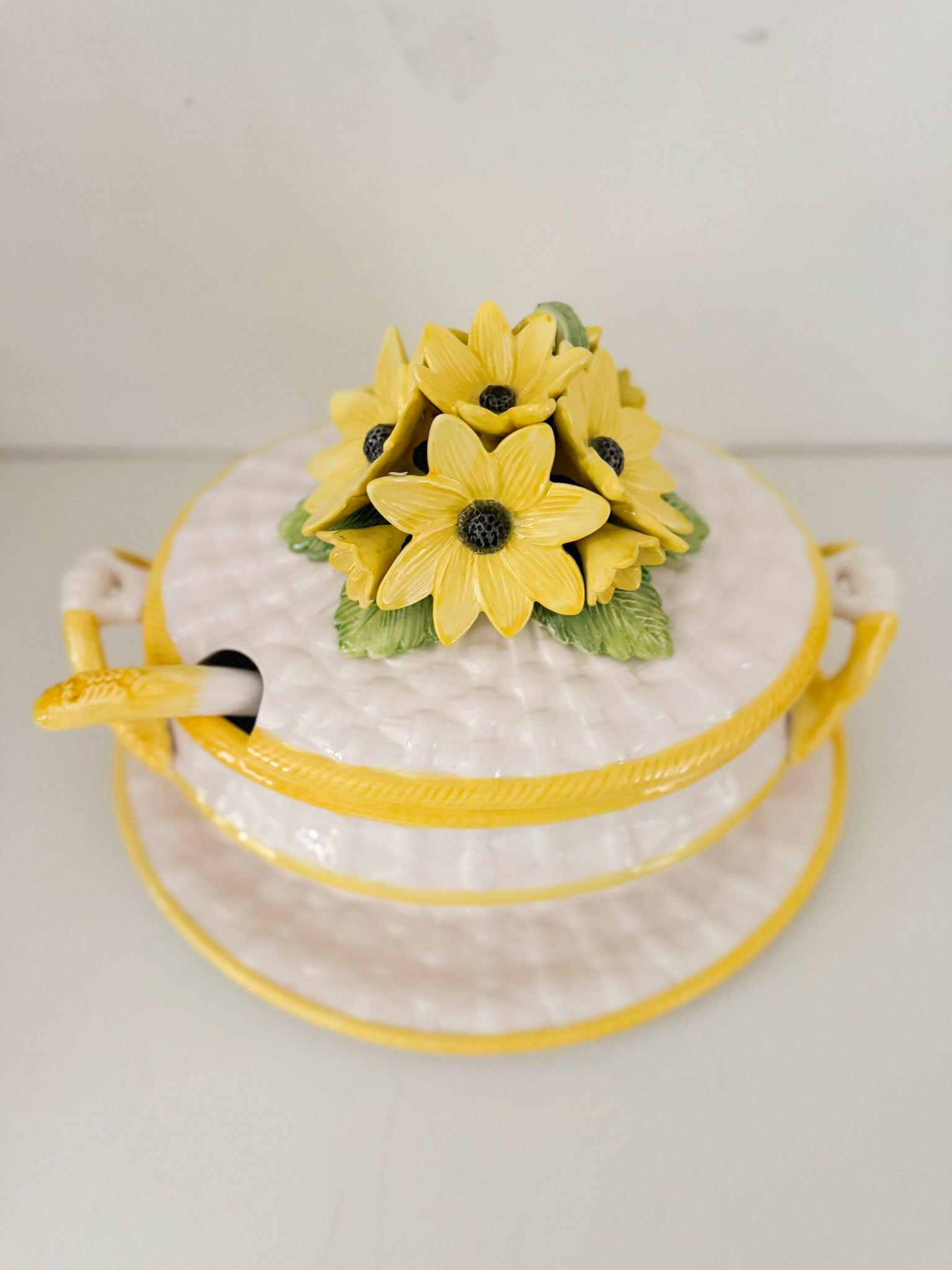 Vintage Yellow Daisy Harvest Soup Tureen, Ladle and Platter