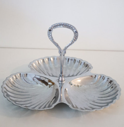 Vintage Irvinware Chrome 3-Section Shell Serving Dish with Removable Handle | Clandco
