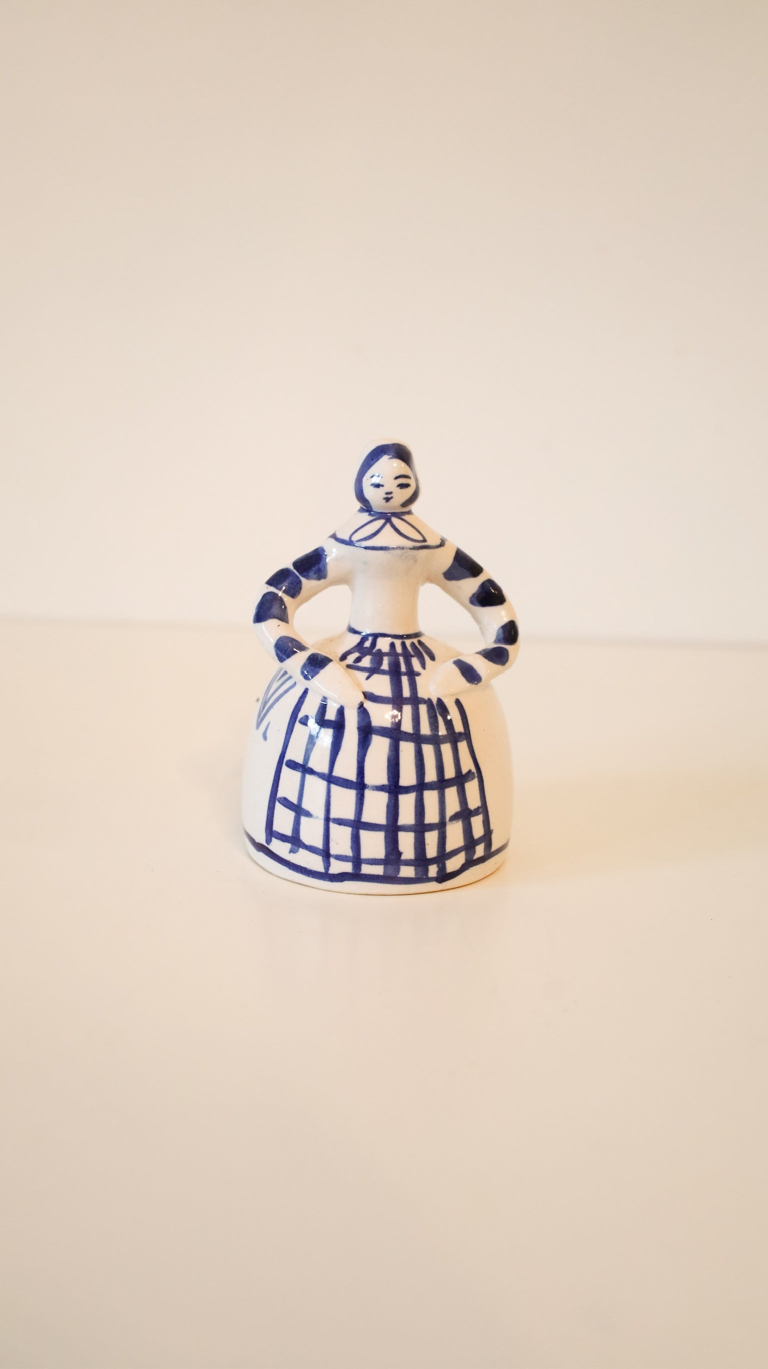 Vintage Delft Blue Dutch Girl Ceramic Hand Bell