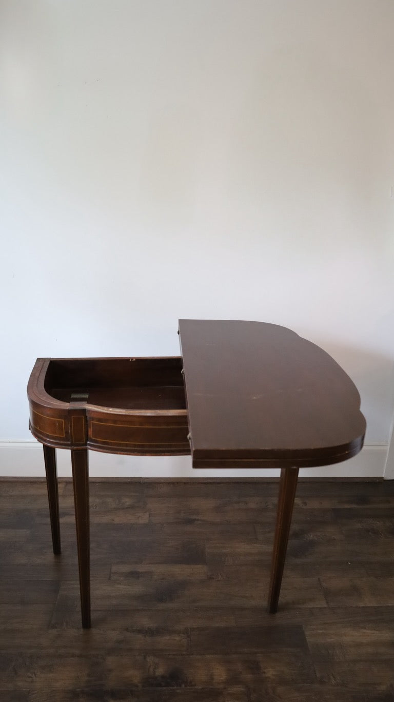 Vintage Mahogany Flip-Top Card Table with Beveled Glass Top