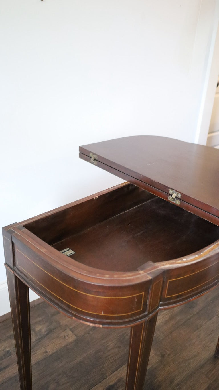Vintage Mahogany Flip-Top Card Table with Beveled Glass Top