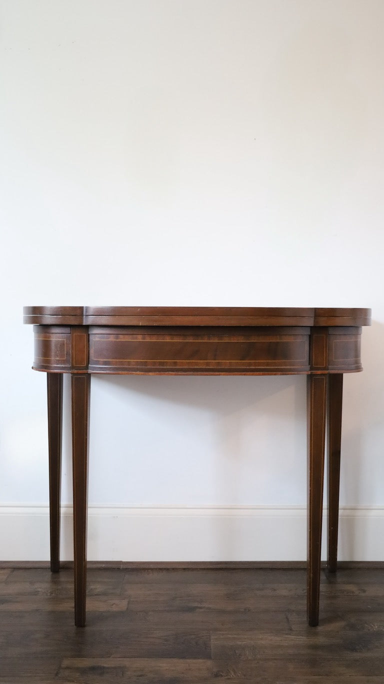 Vintage Mahogany Flip-Top Card Table with Beveled Glass Top