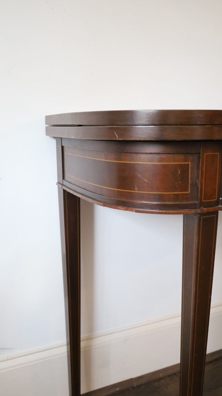 Vintage Mahogany Flip-Top Card Table with Beveled Glass Top