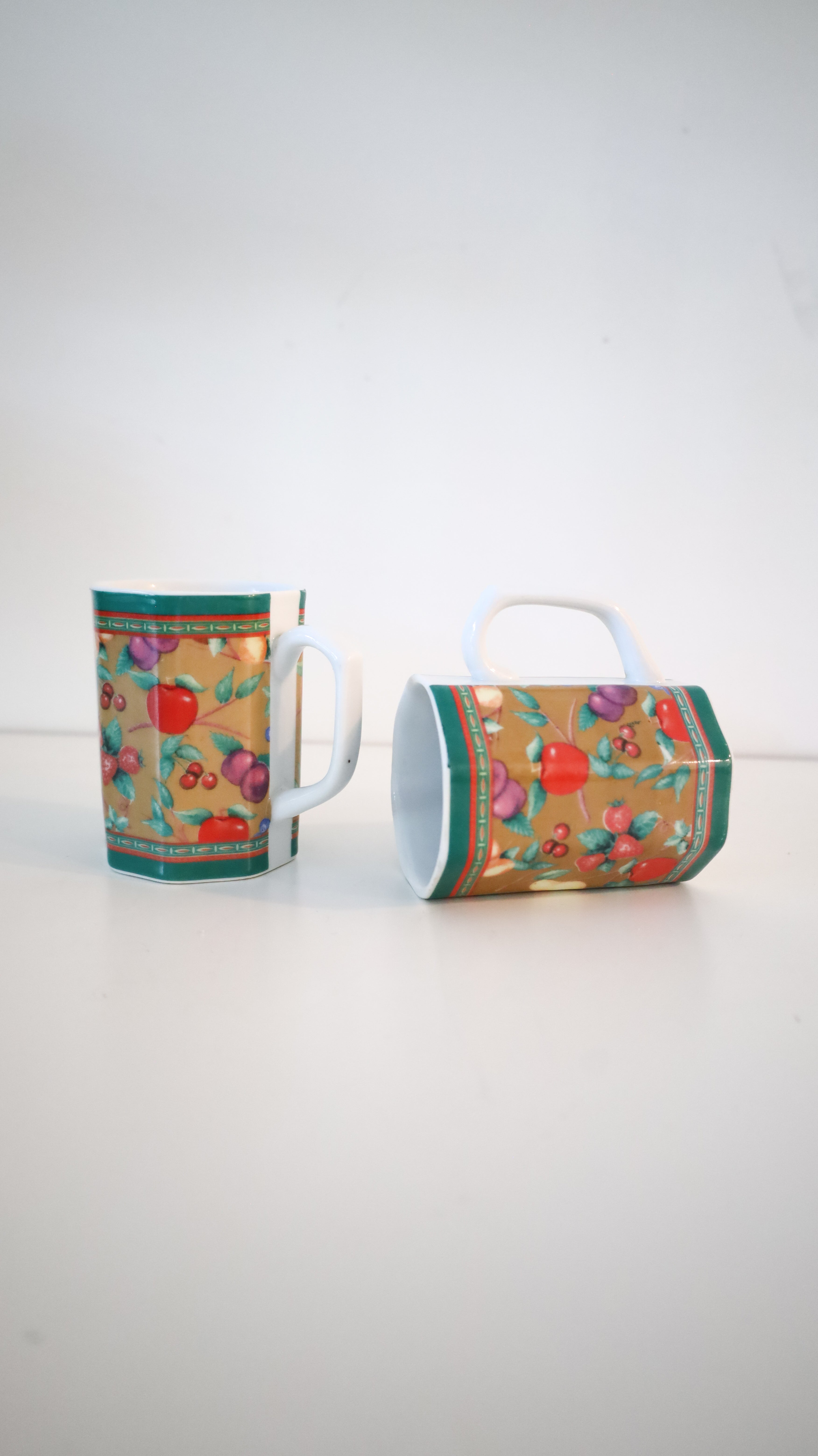 Pair of “Fanciful Fruits” Ceramic Coffee Mugs