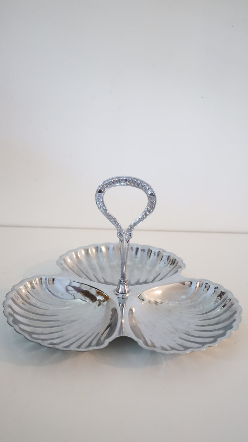 Vintage Irvinware Chrome 3-Section Shell Serving Dish with Removable Handle
