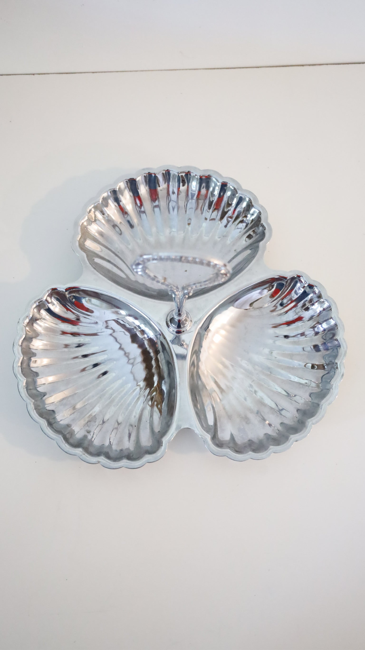 Vintage Irvinware Chrome 3-Section Shell Serving Dish with Removable Handle