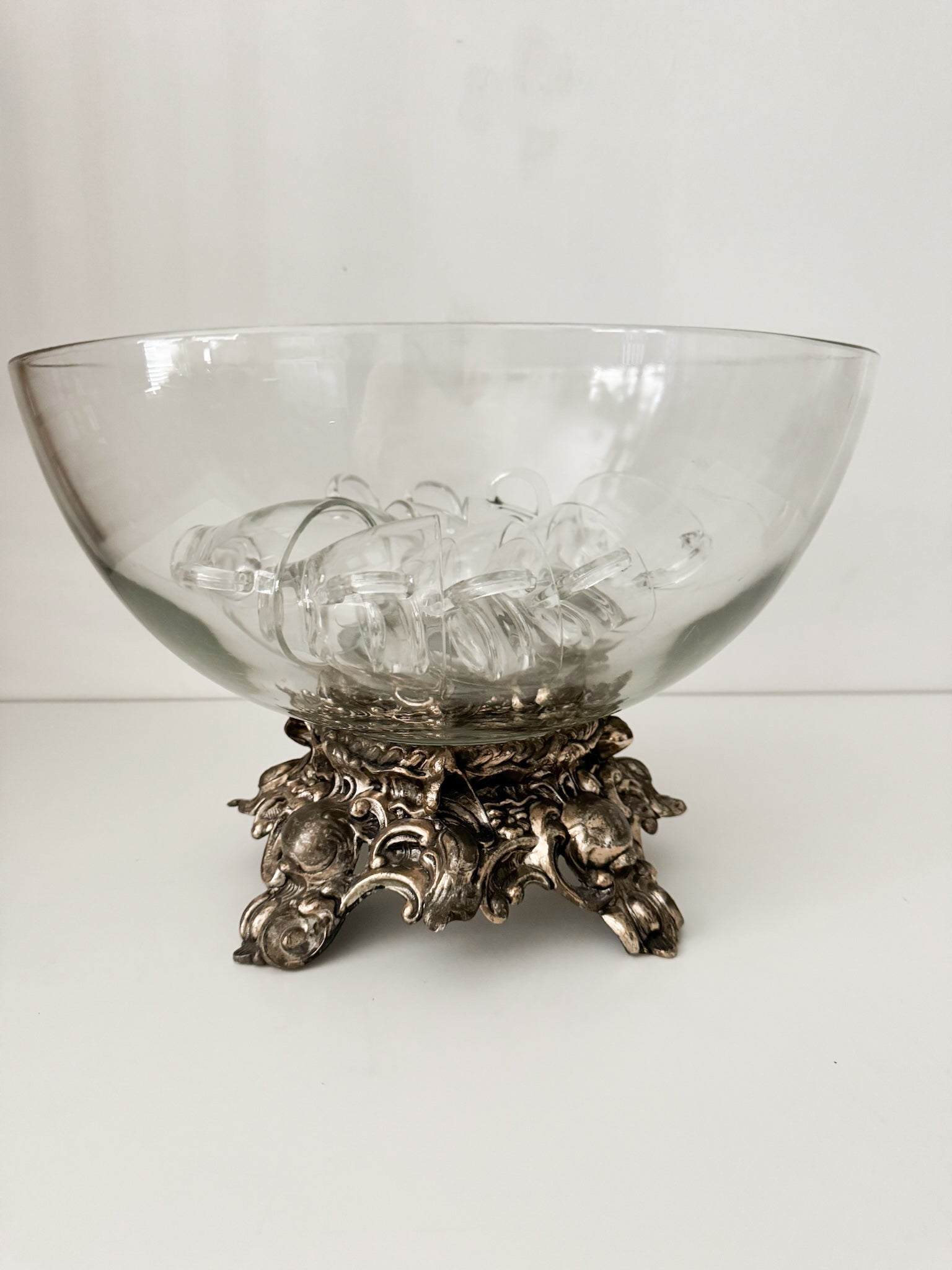 Vintage Punch Bowl and Pewter Ornate Base