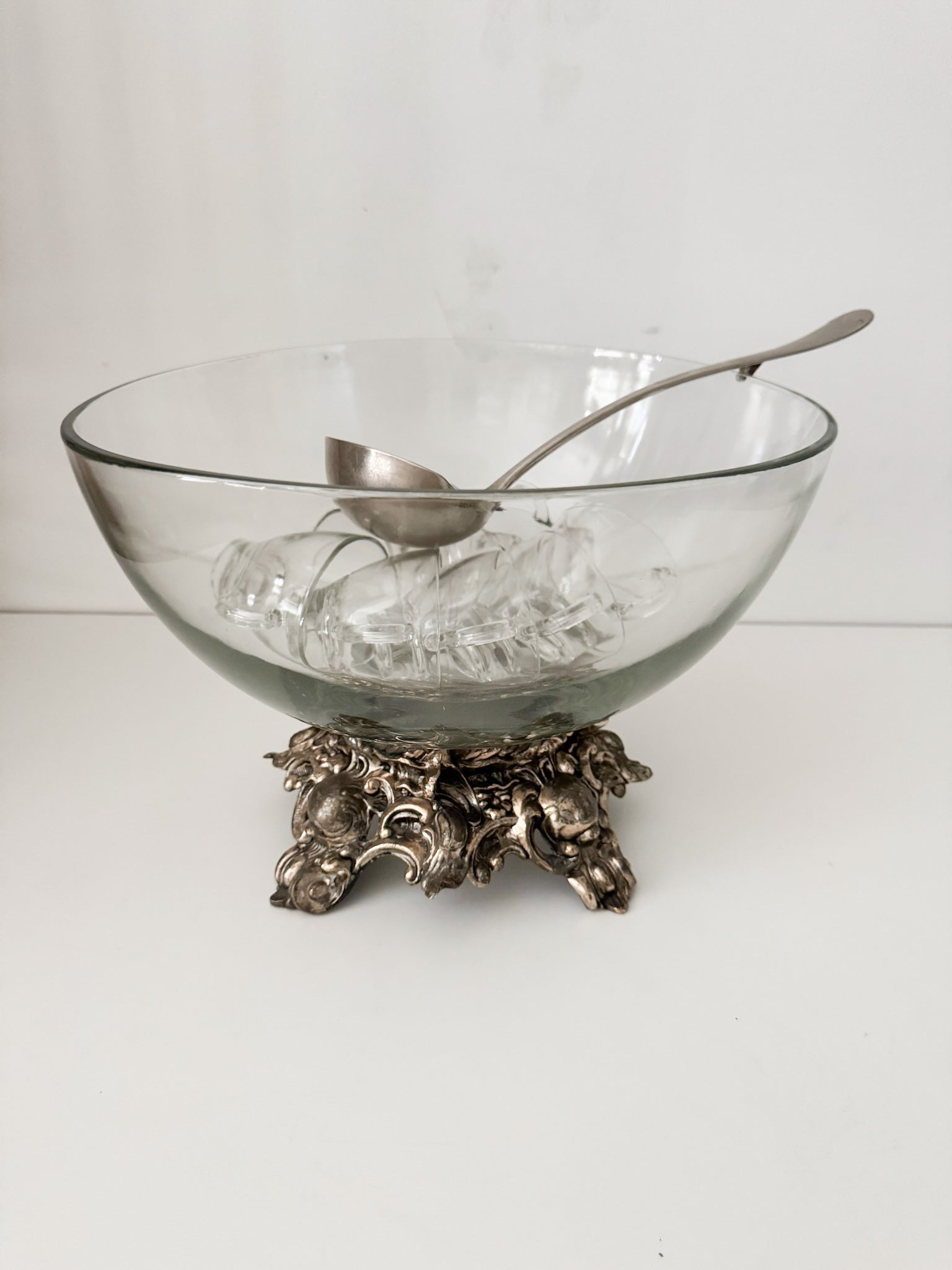 Vintage Punch Bowl and Pewter Ornate Base