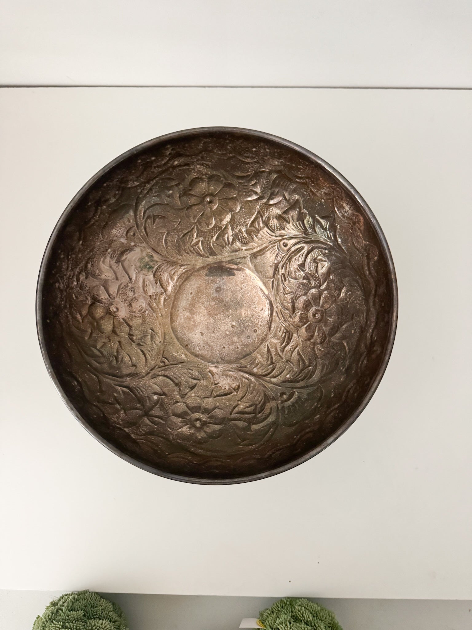 Vintage Ornate Metal Pedestal Bowl