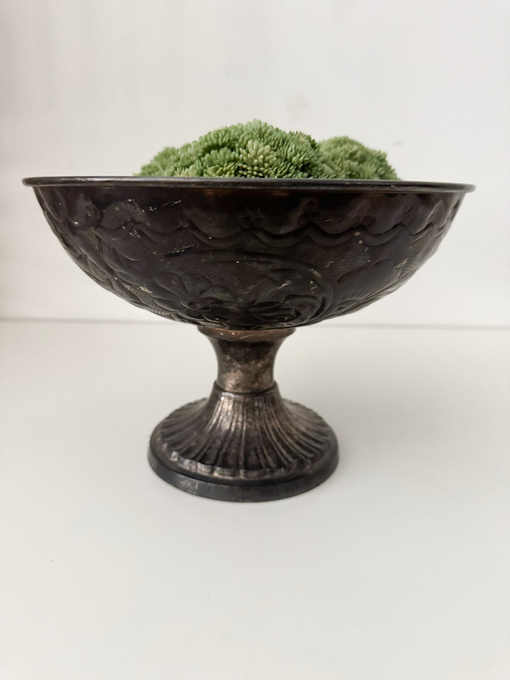 Vintage Ornate Metal Pedestal Bowl