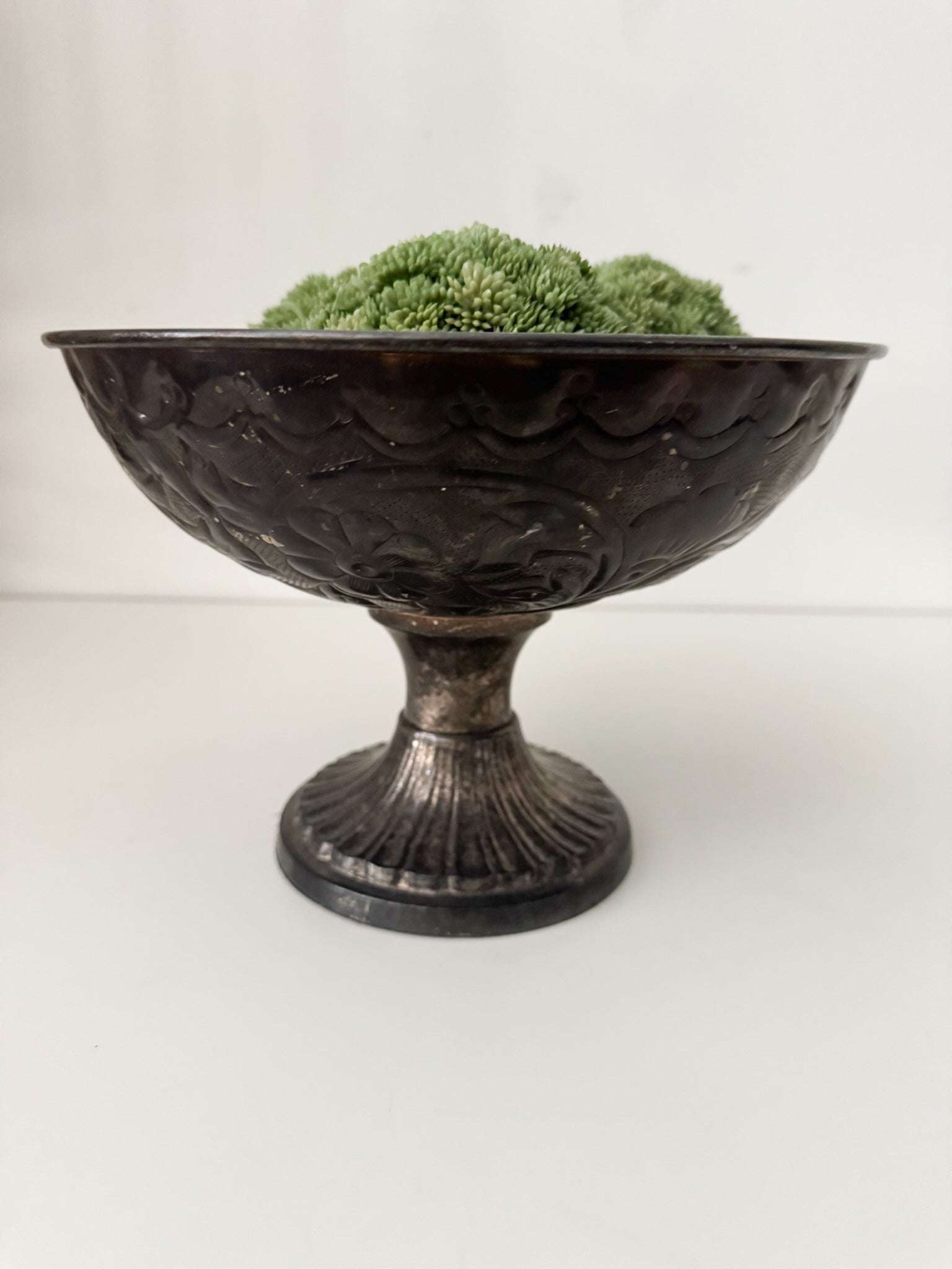 Vintage Ornate Metal Pedestal Bowl