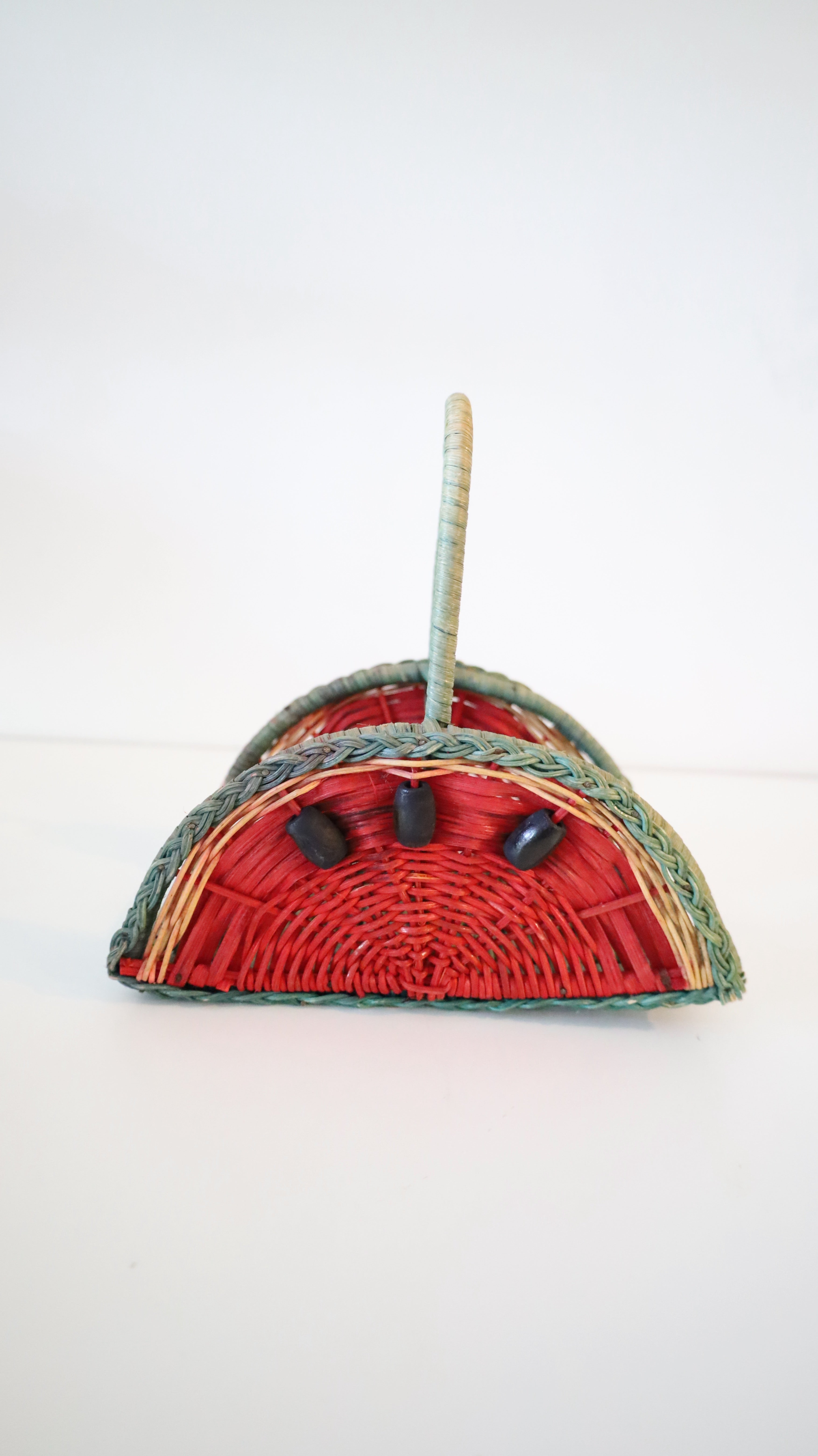 Vintage Watermelon Wicker Picnic Napkin Holder with Handle
