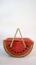 Large Vintage Watermelon Wicker Picnic Basket