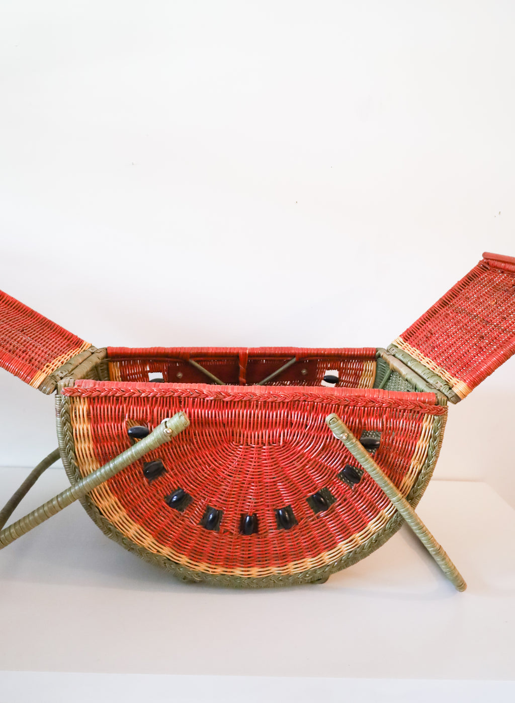 Large Vintage Watermelon Wicker Picnic Basket