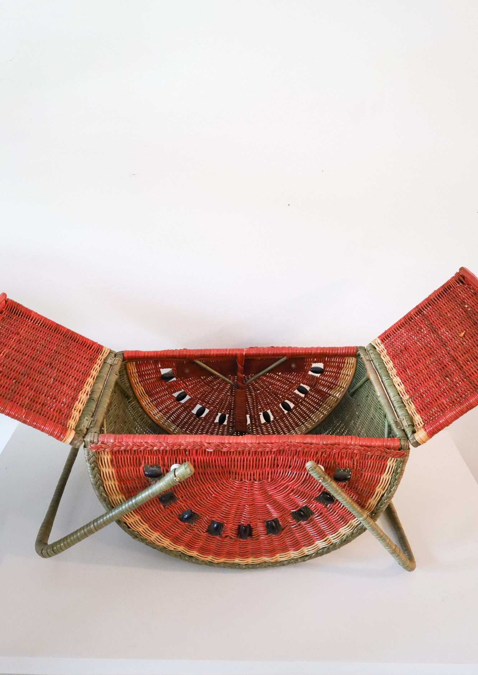 Large Vintage Watermelon Wicker Picnic Basket