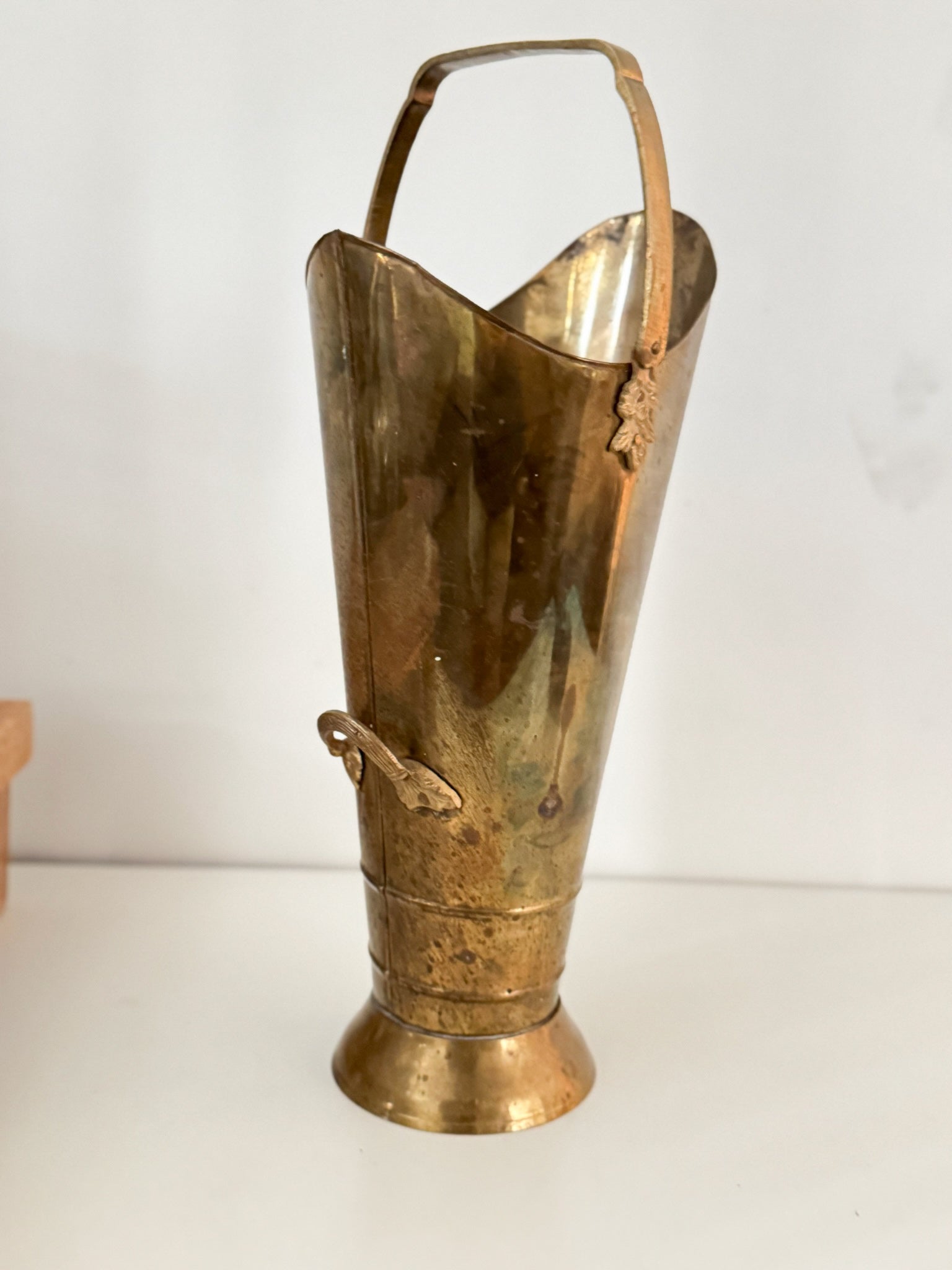 Vintage Brass Coal Scuttle Bucket with 2 Handles